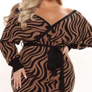 Zebra Print Wrap Dress with Black Accents SIZE 1XL